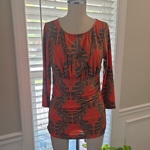 Ann Taylor Coral and Taupe Abstract Scoop Neck Tunic